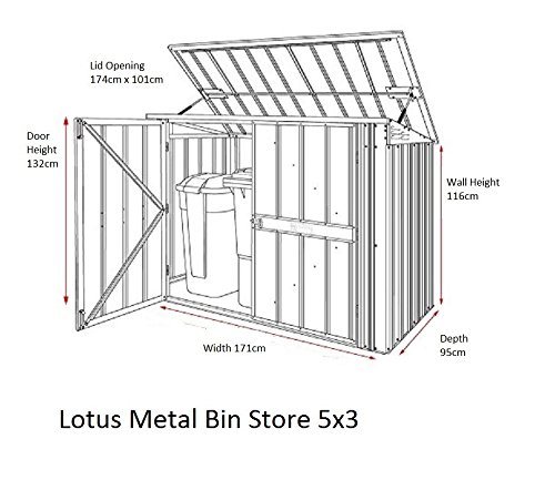 Globel Industries Metallgerätebox und Mülltonnenbox 5×3 Anthrazit // 174x101x132 cm (BxTxH) // Aufbewahrungsbox und Gartengerätebox - 11