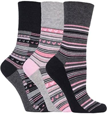3x Pairs of Ladies Gentle Grip Non-Elastic Cotton Rich Socks with HoneyComb Top by SockShop (RH120G3)