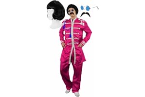 I LOVE FANCY DRESS 60'S POP SOLDIER FANCY DRESS COSTUME WITH BLACK WIG, TASH AND CIRCLE GLASSES. SUIT IN RED, PINK, BLUE OR GREEN SERGEANT PEPPER STYLE SGT PEPPER 1960S HIPPY IN SMALL - XLARGE EXCLUSIVE TO ILOVEFANCYDRESS