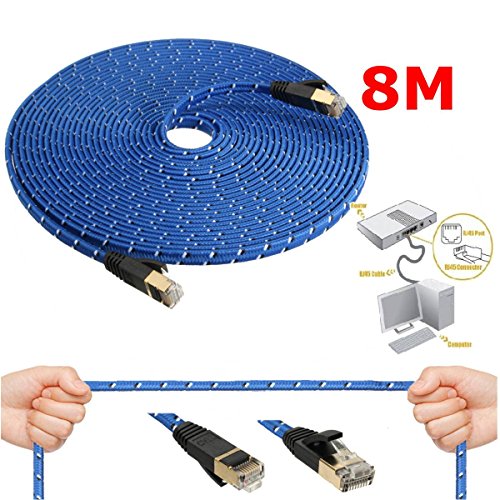 ELEGIANT 8m CAT. 7 RJ45 Stecker Gigabit Ethernet kabel Netzwerkkabel Patchkabel Modem Router Lan Netzwerk High Speed Nylon Braid Goldstecker für Computer Hubs ADSL Switch Router
