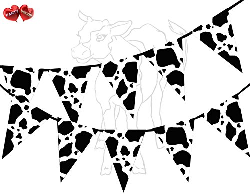 Cow Print Farm Animal Black and White Themed Bunting Banner 15 flags for simply stylish party decoration by PARTY DECOR