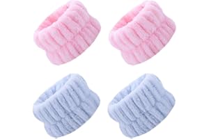 AEIOPRS 2 paia Polso per Spa Elastico Face Wash Braccialetti Assorbenti Braccialetti in Pile Corallino Braccialetto per il Trucco Braccialetti per Lavaggio del Viso per Spa Yoga Make up