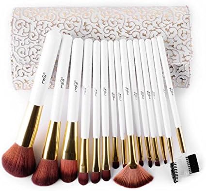 Missing Deer 15 Makeup Brushes Artificial Fiber White Rod Carved Flower Cosmetic Bag Professional Makeup Tool Set