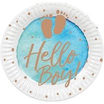 Boland Pappteller „Hello Boy“ – 6 Stück, 18 Cm Ø, In Blau/Weiß/Gold, Für Baby-Party & Geburt