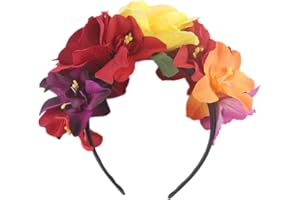 ericotry, Cerchietto con fiori per Halloween, stile boemién, corona di rose stile messicano, per costumi, feste, copricapo, accessori per capelli, cosplay