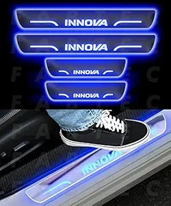 Fabtec Car Door Foot Step Led Sill Plate Compatible for Toyota Innova (Set of 4PCS, Blue)