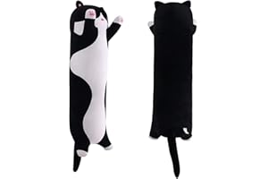 SNOWOLF Kreskówka, kot, miękka, pluszowa długa poduszka, przytulna, wypchana, urocza pluszowa lalka, zabawka, pluszowe zwierzęta, prezent, czarna, 50 cm