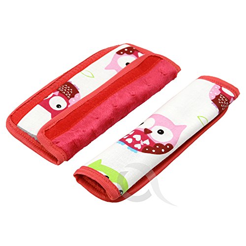 UNIVERSAL padded Harness Seat belt Strap Cover REVERSIBLE (pink/owl)