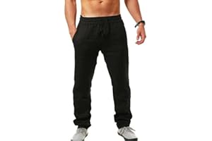 Gellmall Homme Pantalon Coton Lin Ete Pantalon Decontracte avec Poches Cordon Pantalon Ample de Plage Léger Respirant S-5XL