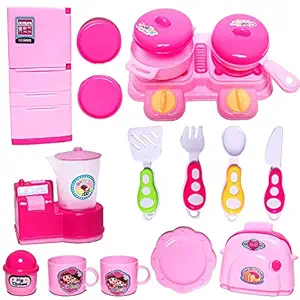 PLUSPOINT Household Kitchen Set for Kids Little Kitchen Playset, Kids Play Kitchen with Realistic Utensils ,& Other Kitchen Accessories Set for Girls Boys (Pink Kitchen)