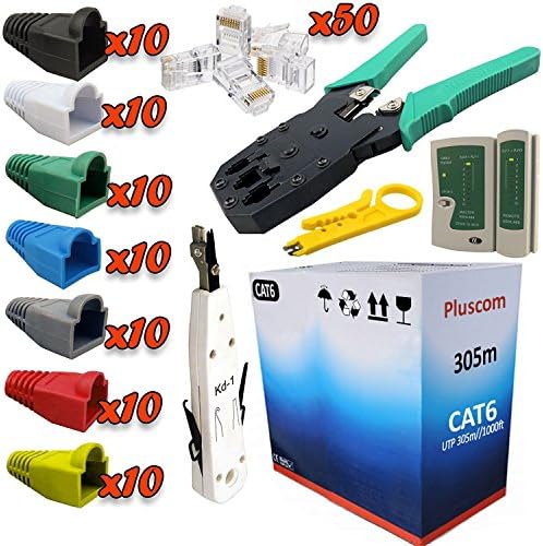 Pluscom Safekom Network Kit 305M RJ45 Ethernet Network Cat6 Gigabit Wire Cable + RJ45 Crimping Crimper Tool + RJ45 Cable Tester + Punch Tool + Connector + Connector Boots (N-KIT104)