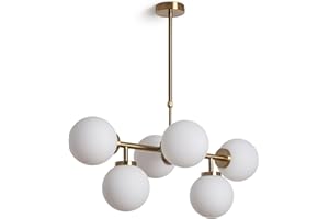 LEDKIA LIGHTING - Lámpara Colgante Lautrec | Diseño Moderno y Elegante | Metal y Cristal | Regulable en Altura | 6 Bombillas E27 No Incluidas | Salón, Dormitorio, Dorado, Metal