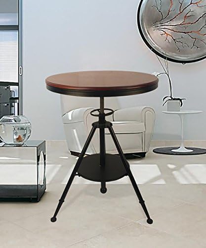 End side table Iron Round Table American Minimalist Retro Cafe Bar Lift Up And Down Coffee Table Solid Wood Shelf