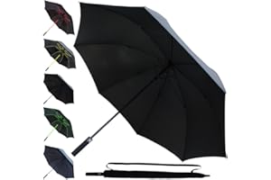 COLLAR AND CUFFS LONDON 95 KPH Ombrello Golf XL Antivento Robusto Grande Automatico Uomo Donna - Fibra di Vetro - Manico Antiscivolo - Da Pioggia - Classico Lungo - Nero