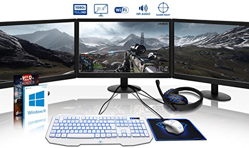 VIBOX Killstreak GS770-432 Komplett-PC Paket Gaming PC – 4,2GHz Intel i7 Quad Core CPU, GTX 1070, leistungsfähig, Desktop Gamer Computer mit Spielgutschein, 3x Dreifach 22″ Monitor, Gamer Tastatur & Mouse, Windows 10, Blau Innenbeleuchtung, lebenslange Garantie* (3,6GHz (4,2GHz Turbo) Superschneller Intel i7 7700 Kabylake Quad 4-Core Prozessor CPU, Nvidia GeForce GTX 1070 8GB Grafikkarte, 32GB DDR4 2133MHz RAM, 480GB SSD, 2TB Festplatte, 600W 85+ Netzteil, F3 Weiß Gehäuse, B250 Mainboard) - 2