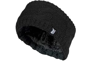 Heat Holders - Ladies Thick Cable Knitted Fleece Lined Thermal Winter Empty Skull Ear Warmer Headband (One Size, Black)