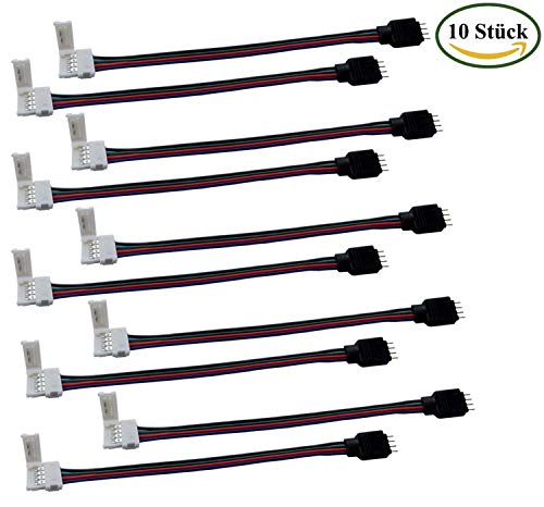 10 Stück RGB LED Strip Verbinder 15 Cm – 4-polig Für SMD 5050 LED Streifen, Inkl. Stecker