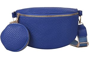 LYEAA Sac banane pour femme - En PU - Strass - Sac banane - Bandoulière - Avec sac à monnaie - Pendentif - Bretelles réglables - Mode - Pour fête festival - Sport, Bleu (05)