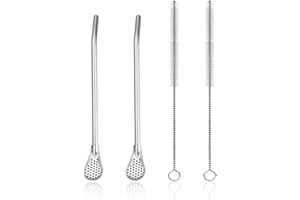 DAZZLUXE 2-częściowa łyżka ze słomki i 2-częściowa szczotka, łyżka ze stali nierdzewnej, uniwersalna słomka, kubek Yerba-Mate, akcesoria do picia herbaty, łyżka filtrująca, nadaje się do herbaty, kawy, soku