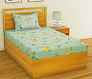 Decent Home Glace Cotton Single Bedsheet with 1 Pillow Cover (Green)