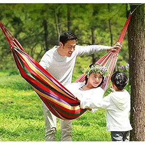 Magnova Hammock Cotton Striped Foldable Hammock swing Hanging Bed for Camping & Outdoor Activities,Ultralight Beach Swing Bed, Canvas Fabric Garden Swing Bed with Strong Rope