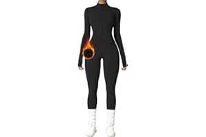 OEAK Tuta Intera Donna Invernale Tuta Felpata Donna Sportiva Aderente Maniche Lunghe Tute in Pile Donna Elegante con Cerniera Tinta Unita per Yoga Palestra Ginnastica