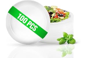 RAGO® Lot de 100 Assiette plastique reutilisable rigide Ø 22 cm I Assiette blanche lot I Assiettes de fête en plastique