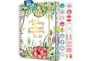 NEYSA Agenda 2024 2025 Semainier Spirale, A5 Agenda Scolaire Juillet 2024 - Juin 2025 (12 mois) Planner Avec Boucle de stylo,Règle Signet & Autocollants