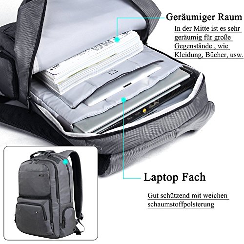 Laptop Rucksack 17,3 Zoll, DTBG Nylon geräumig Anti-Träne Daypack Reiserucksack Business Rucksäke College Studenten Schultertasche Schultasche passt 17 – 17,3 Zoll Laptops Notebook Computers,Grau - 3