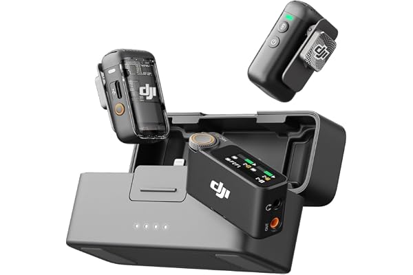 DJI Mic 2 (2 TX + 1 RX + Boîtier de Recharge), Micro sans Fil Tout-en-Un, Réduction Intel. du Bruit, Enregistrement Interne 32 Bits à Virgule Flottante, Portée de 250 m