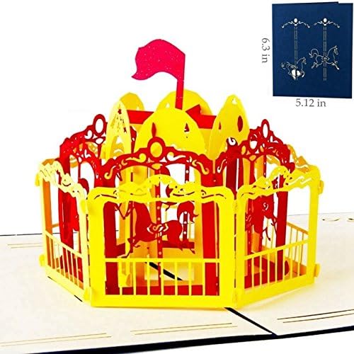 UNIQUEplus Musical Kids Carousel Horse Ride Theme Creative 3D Pop UP Greeting Gift Cards for Birthday, Father's Day, Thank You, Best Wishes OR Any Occasion