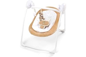 LADIDA Brauner Teddybär Faltbare elektrische Babyschaukel für Neugeborene mit Zeitsteuerung, 5 Geschwindigkeiten, 8 Melodien, abnehmbarer Spielzeugbügel mit 2 schönen Spielzeugen 080