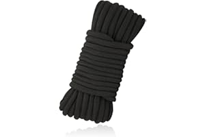 JORMFTTE 10 Metres Soft Cotton Rope Cord, 8mm Thick Black Rope Twisted,Strong Multifunctional Nylon for Crafts Decoration Washing Line Camping Hanging Curtain Tieback Home Decor