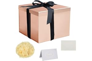 KISPATTI Set Scatola Regalo, Scatola Regalo Oro Rosa con Coperchi Scatola Regalo Profondo con Nastro Scatola Regalo 23x23x18cm Biglietti Auguri Carta Velina Tagliuzzata per Natale Compleanno Matrimonio
