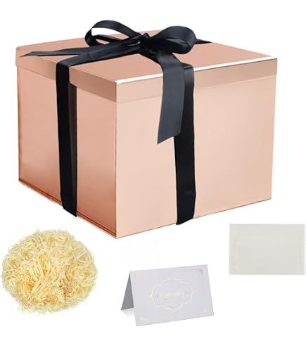 Boîte Cadeau Noire Brillante RUSPEPA - Format Moyen 23x23x23 Cm Avec Ruban Et Papier De Soie | Idéale Anniversaire & Fêtes