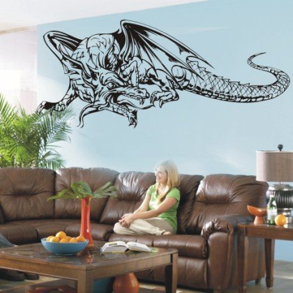 INDIGOS WG30452-70 Wandtattoo w452 Drachen Skelett Wandaufkleber 120 x 52cm, schwarz