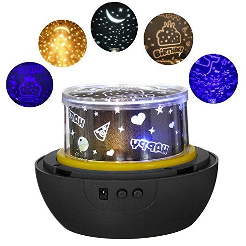 SOLMORE LED Sternenhimmel Projektor Sternenlicht Nachtlicht Sterne Star Diamanten Licht Romantische Nacht Lampe Beleuchtung 3 Austauschbare Film (Stern himmel ,Happy Birthday ,Sea World) USB/Batteriebetrieben für Kinder Baby Weihnachten Geburtstag Geschenk Zimmer Deko schwarz
