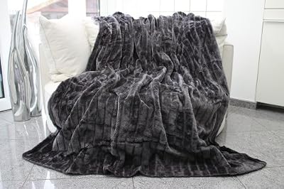 Auro Couverture/plaid en vison synthétique de qualité 200 x 150 cm anthracite