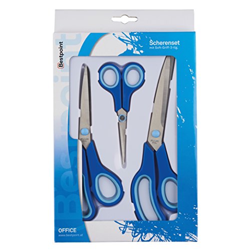 Bestpoint ® Scheren-Set 3-teilig aus gehärtetem Edelstahl mit Gummigriff | bestehend aus Haushaltsschere (Küchenschere/Büroschere), Bastelschere und Schneideschere | auch für Linkshänder - 7