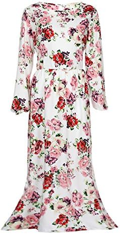Mosstars Women Long Dress,Ladies Sale Floral Print 3/4 Sleeve Bohemia Party Swing Sundress Evening Prom Waist Tigth Floor-Length Maxi Dresses Black