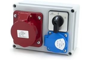 ELS Elektrotechnika Baustromverteiler Wandverteiler mit 0-1 Schalter und Schuko 1x 230V + 1x CEE 16A + Verdrahtet, Anschlußfertig für Garage, Werkstatt, Fabrik