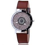 Suitray Damen Uhren, Kurz Zeiger Bling Bling Frauen Armbanduhr Analoge Quarzuhr Freizeit Uhr Geschenk,Runde Zifferblattgehäuse Lederband Uhren