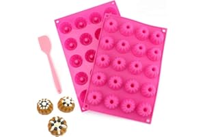 Tebery 2 Stück Mini Gugelhupfform - Silikon Gugelhupf Kuchenform Klein Traditioneller Paris Savarin Stil 20er mit Antihaftbeschichtung 30x20x2.3cm, Rosa