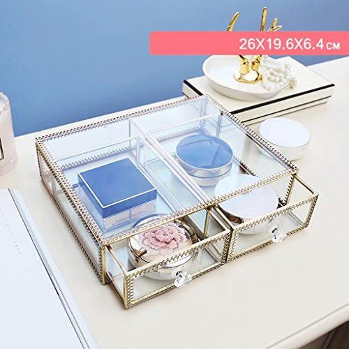 Retro Storage Box Multifunction with Cover Dust-proof Golden Frame Women Make Up Transparent Glass Fashion Cosmetic Box Non-acrylic Desktop Dresser Lipstick Rack Bathroom Washable UOMUN