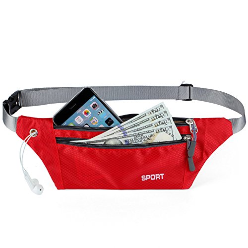 AirZyx Marsupio Sportivo Running Outdoor Escursioni Cintura Corsa da Uomo Donna Impermeabile con 3 Zip-Marsupio con la Tracolla Regolabile per Corsa Ciclismo Escursione Campeggio (Rosso)