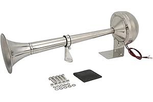 AUSLA Trompeta única Súper Ruidosa 328DB Bocina de Aire de Acero Inoxidable de 12 V 30 W para Barcos RVs Yates, Bocina de Aire Comprimido VXH1112MAR-C Trompeta única