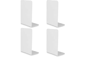 SENENQU 4 Pack 8inch Heavy Duty Anti-Skid Bookends, L Shape Metal Decorative Book Ends for Home, School, Library - White