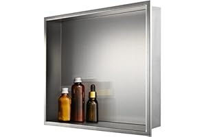 Anman BLYLUND Bathroom Niche 12" x 24" No Tile Required, Brushed Finish Double Shelf, Stainless Steel Square Corner Recessed Niche, Modern Bathroom Recessed Shelf