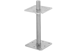 ADGO Poteau de Base Carré Réglable avec une Vis, 110 x 110 mm, Support D'ancrage de Poteau Pour Visser, Fixation de l'Ancre à la Vis avec Hauteur Réglable, Tôle d'Acier Galvanisée Argent, 1 pièce