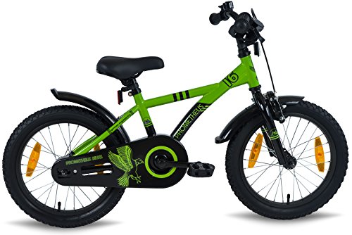 PROMETHEUS Kinderfahrrad 16 Zoll Jungen in Grün & Schwarz mit Stützrädern | Seitenzugbremse und Rücktrittbremse | ab 5 Jahren | 16“ BMX Edition 2017 - 5